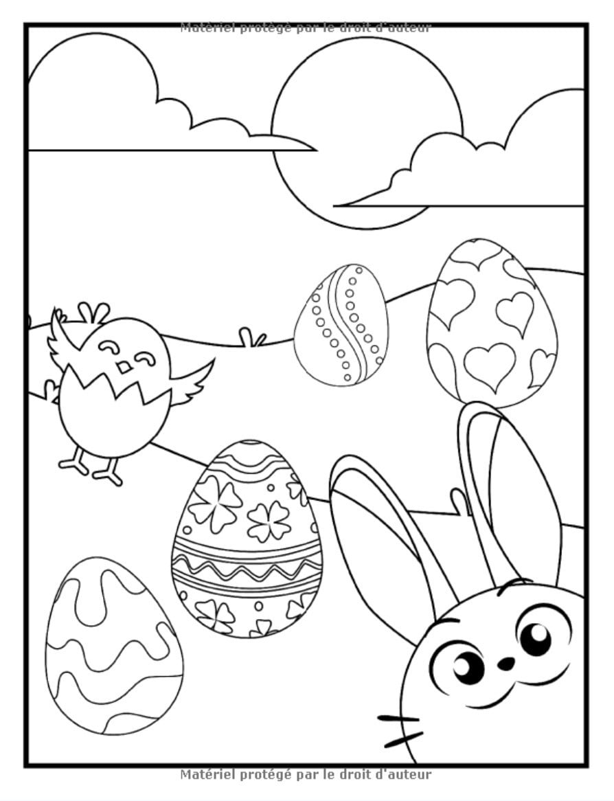 Livre de coloriage de Pâques pour les enfants de 2 à 6 ans pour colorier sans déborder - 60 pages Format A4