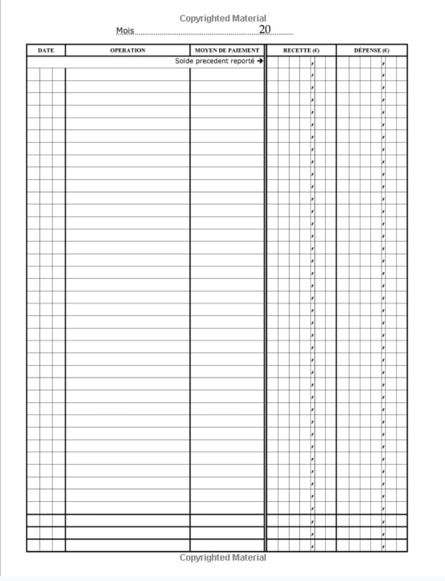 Livre Journal Recettes Dépenses : Format A4 - 106 pages