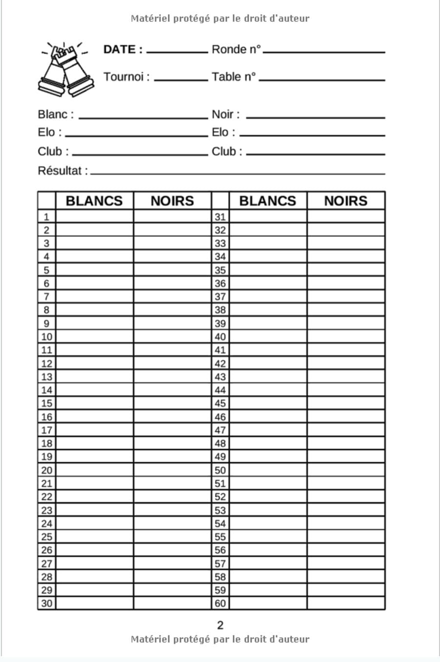 Carnet de score pour parties d'échecs : journal de 101 pages à remplir - Format 15 x 22 cm
