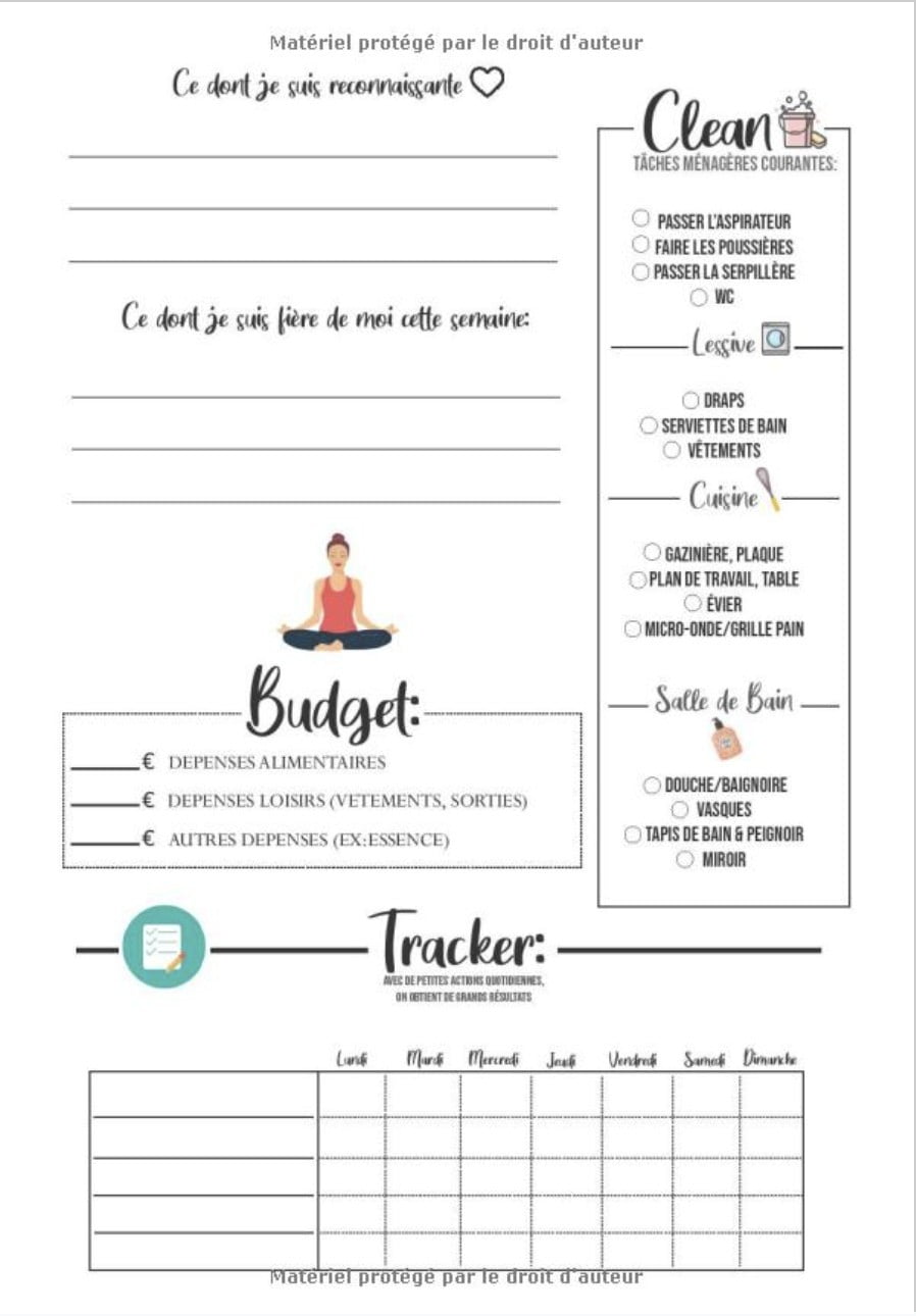 Carnet indispensable pour une semaine parfaitement organisée : Planner, to do, tracker - 145 pages Format 18 x 25 cm