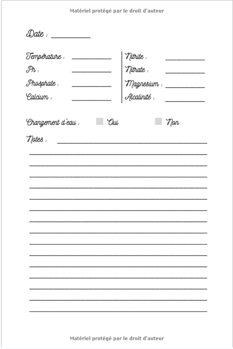 Carnet d'entretien d'aquarium : Maintenance / Journal de bord - 121 pages Format 15 x 22 cm