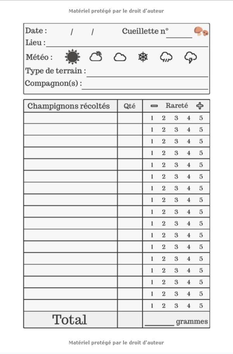 JOURNAL CUEILLETTE CHAMPIGNONS - 101 pages format 15 x 22 cm