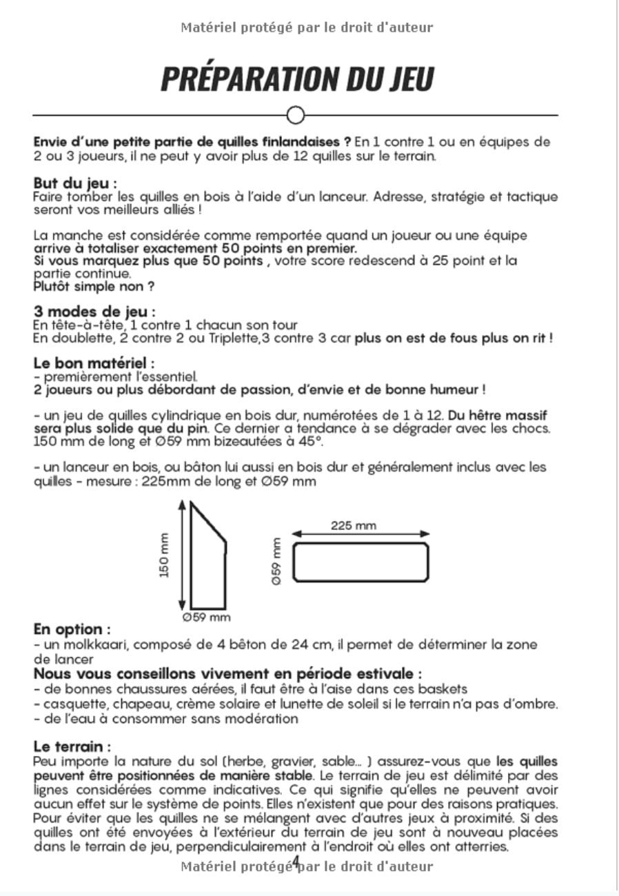 Cahier de score - Jeu de Quilles Finlandaises Molkky - 2 à 6 joueurs - 130 pages Format 18 x 25 cm