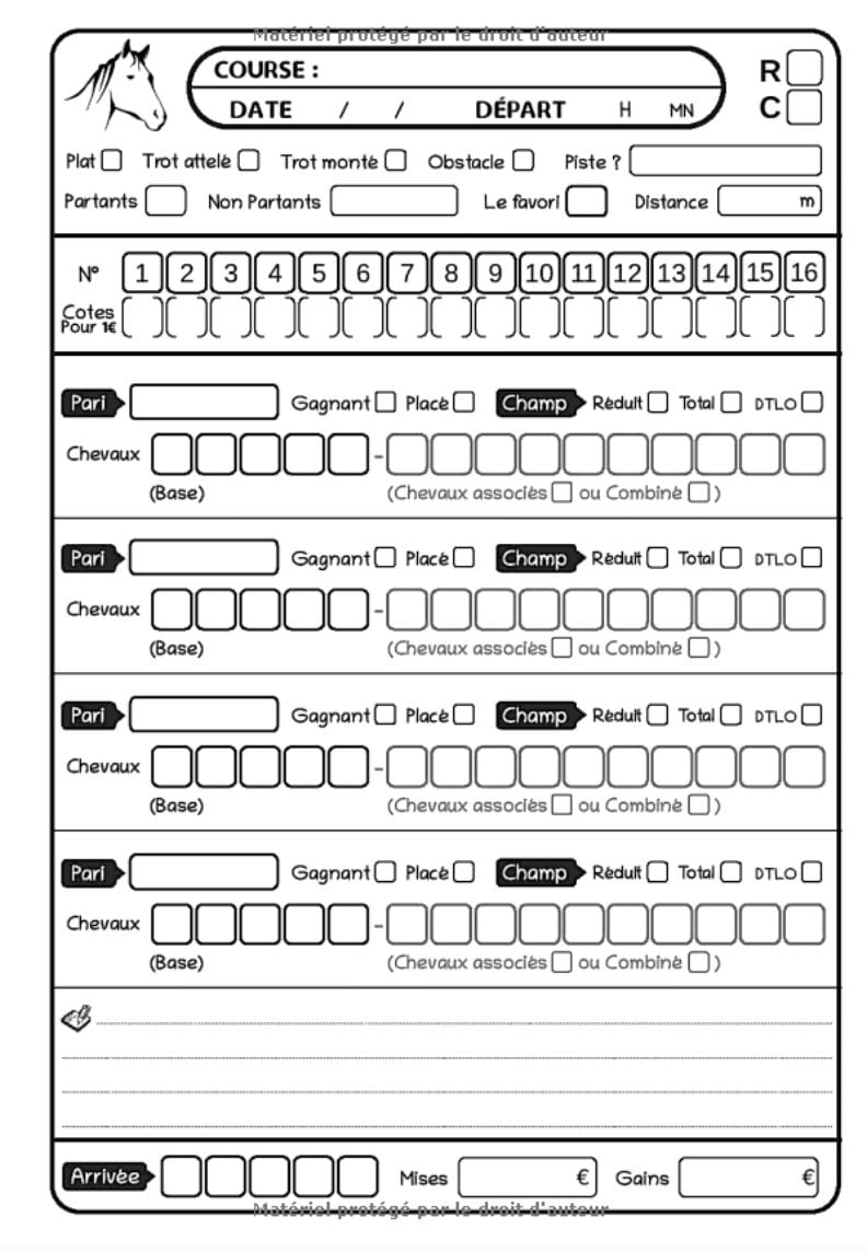 Carnet turfiste à compléter pour parieurs hippiques passionnés - 200 pages Format 18 x 25 cm
