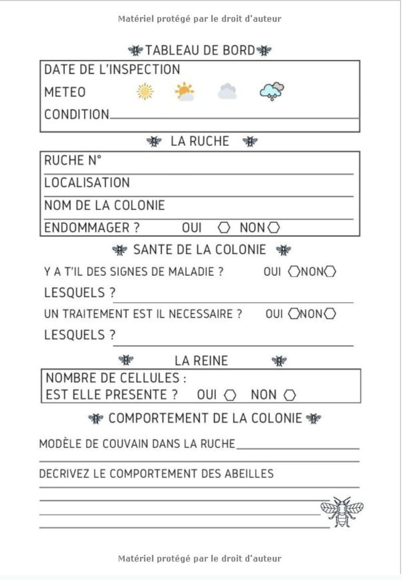 Journal d'Apiculture pour Garder une trace et Noter Les Inspections de vos Ruches et Colonies - 104 pages - 18 x 25 cm