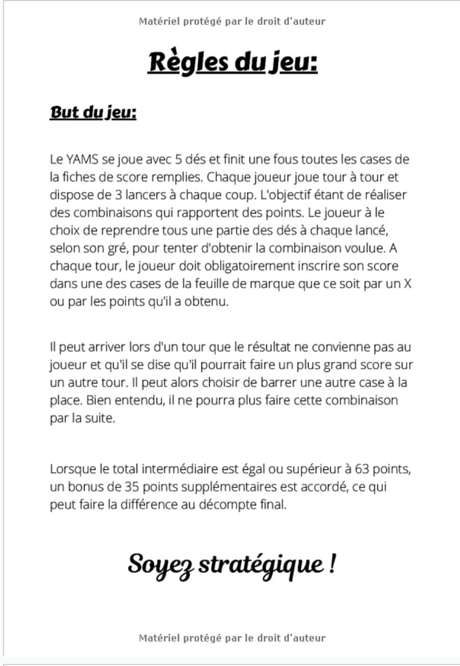 YAM'S Grille de score à compléter - Carnet de score pour jeux familial - 100 pages Format 18 x 25 cm
