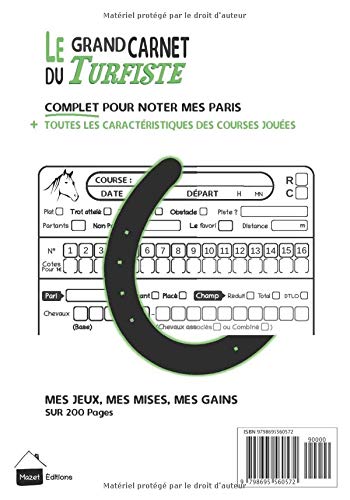Carnet turfiste à compléter pour parieurs hippiques passionnés - 200 pages Format 18 x 25 cm