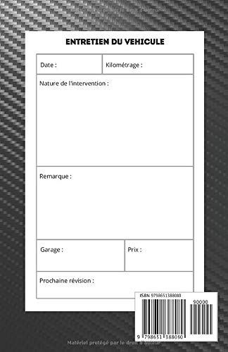 Carnet d'entretien véhicule universel, simple et pratique - fiche à compléter - 100 pages Format 15 x 21 cm