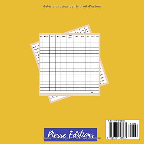 Le Jeu du Petit Bac : 100 feuilles de score à compléter - Jeu de société - 101 pages Format 21,5 x 21,5 cm