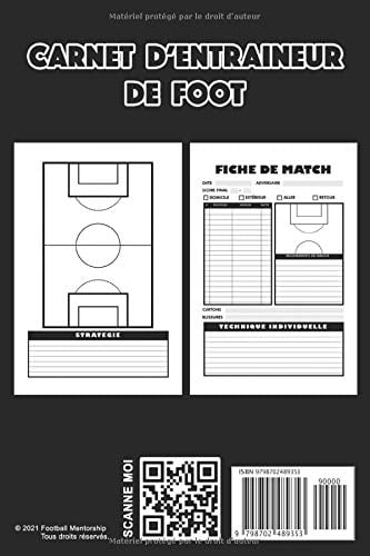 Carnet d'entraineur de Foot - coach football, tactiques, fiches de match, notes - 100 pages - 15 x 22 cm