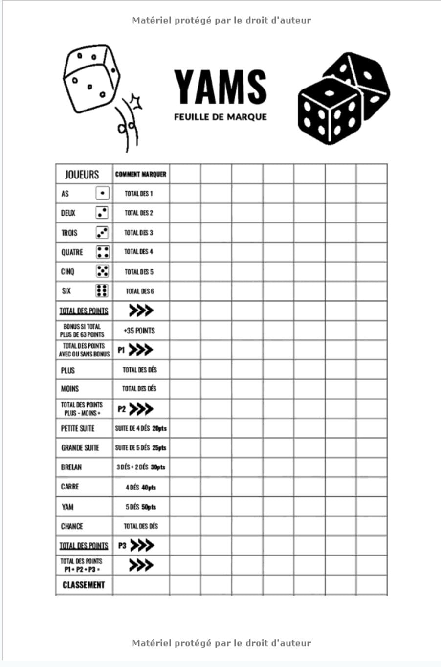 Jeu Yams Carnet de scores : 198 Feuilles de Scores - Format de poche 15 x 22 cm