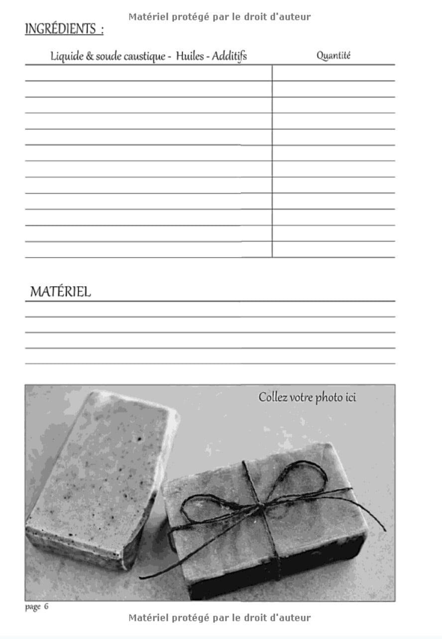 Fabrication de Savons Maison, 50 Fiches Recettes à Remplir : 110 pages Format 18 x 25 cm