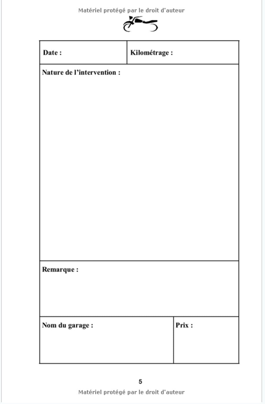 Carnet d'entretien moto - 106 pages - 14 x 21 cm