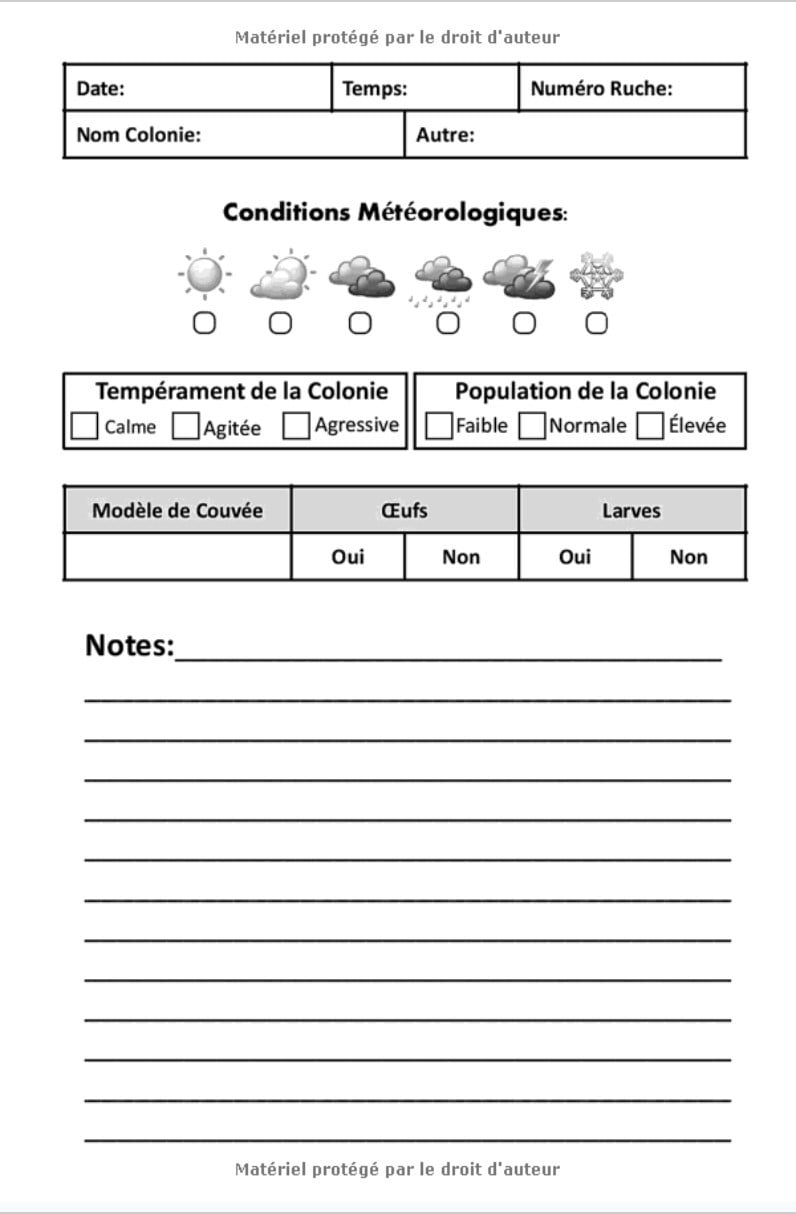 Carnet d'apiculture Inspection de Ruches - suivi complet de vos Abeilles - 120 pages format 15 x 22 cm