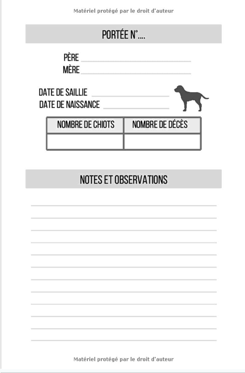 Registre des naissances pour éleveur - Elevage canin - 161 pages Format 15 x 22 cm - Fabriqué en France