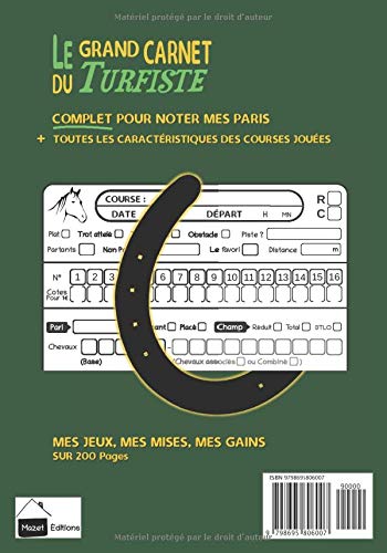 Carnet du turfiste : Notes à compléter pour pronostiques parieurs hippiques - 200 pages Format 18 x 25 cm