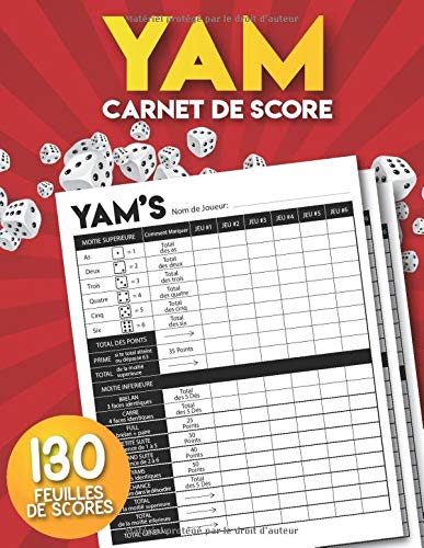 Carnet de scores Yam : 130 Grilles de Scores - Format A4