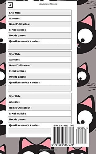 Carnet de Mots de Passe- Motifs Chats - Format A5 - 98 Pages