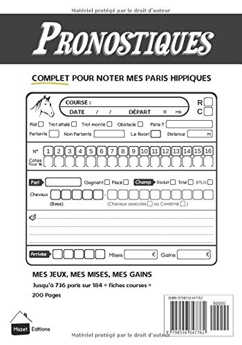 Pronostiques Carnet de paris hippiques à compléter pour parieurs passionnés - 200 pages Format 18 x 25 cm