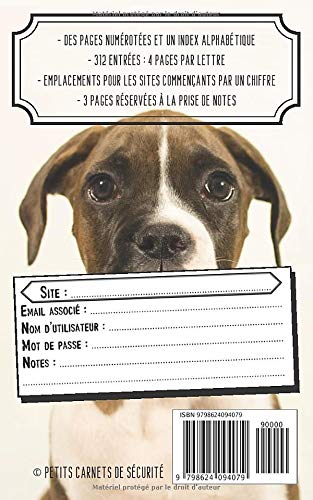 carnet de mots de passe - adresses internet et codes secrets en sécurité - 114 pages Format 13 x 20 cm