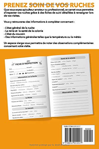Carnet d'Apiculteur: 100 Fiches d'Inspection Pour Un Suivi Complet de Vos Ruches et Colonies | Pour Apiculteur Amateur ou Professionnel
