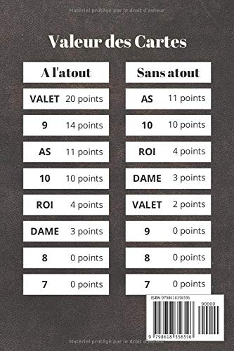 Carnet de Scores Belote : Tableau pour Noter les Points de vos Parties - 106 pages Format 15 x 22 cm
