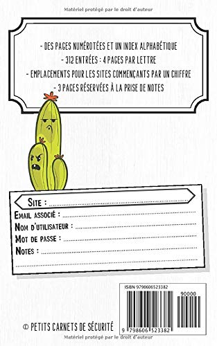 Carnet de mots de passe - adresses internet et codes secrets - 114 pages Format 13 x 20 cm
