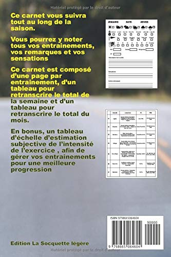 Carnet d'entrainement pour cycliste - 120 pages - format 6 x 9 pouces - Fabriqué en France