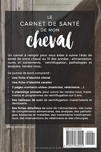Carnet de Santé Cheval : Suivi des soins, Alimentation, Traitements et RDV - 120 pages Format 15 x 22 cm
