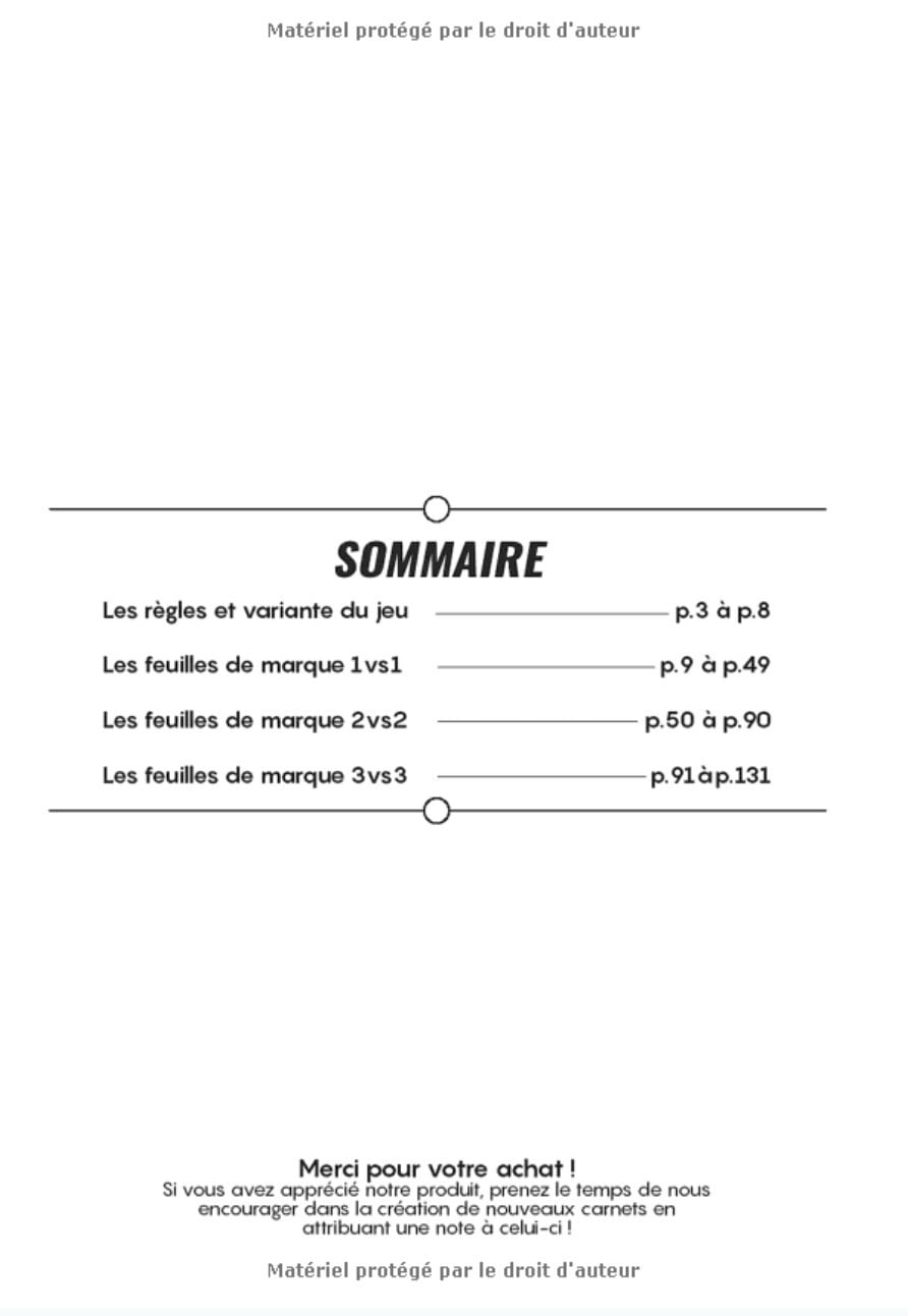 Cahier de score - Jeu de Quilles Finlandaises Molkky - 2 à 6 joueurs - 130 pages Format 18 x 25 cm