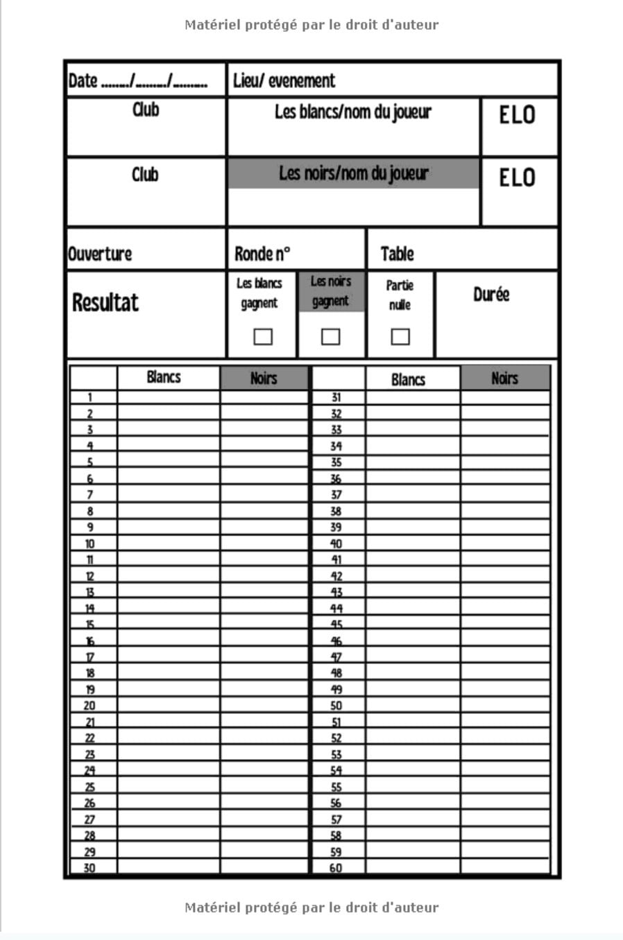 Carnet de score echec : avec de grilles de notation des scores - 121 pages Format 15 x 22 cm