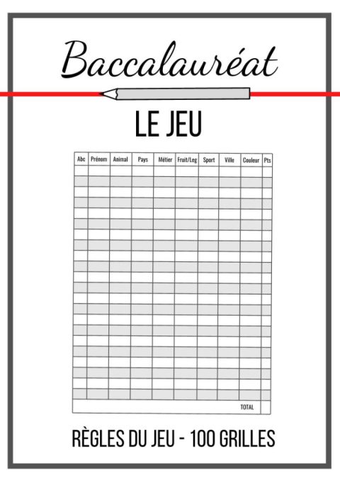 Baccalauréat Le Jeu : Carnet de grilles avec thèmes - 100 feuilles de score à remplir - 101 pages Format A4