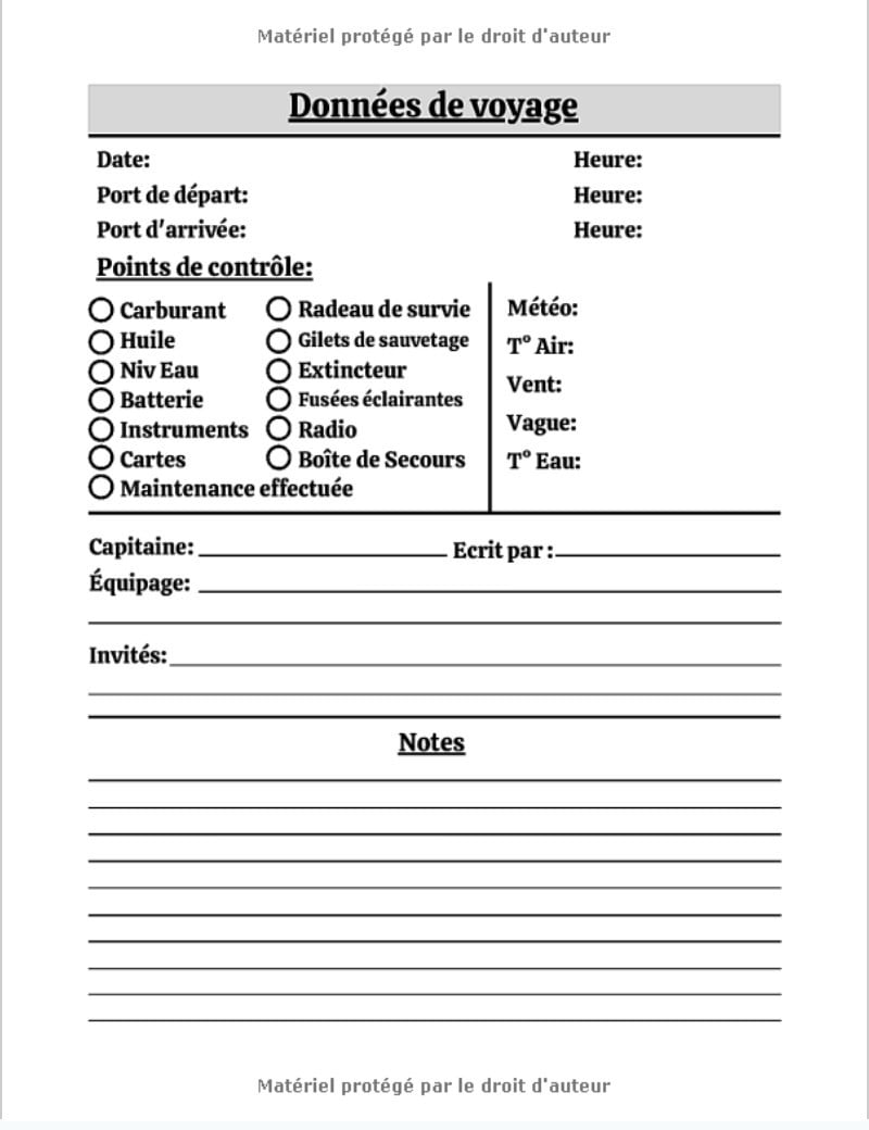 Journal du Capitaine : Livre de bord à compléter⎪Fiches pratiques avec différentes rubriques - 100 pages Format A4