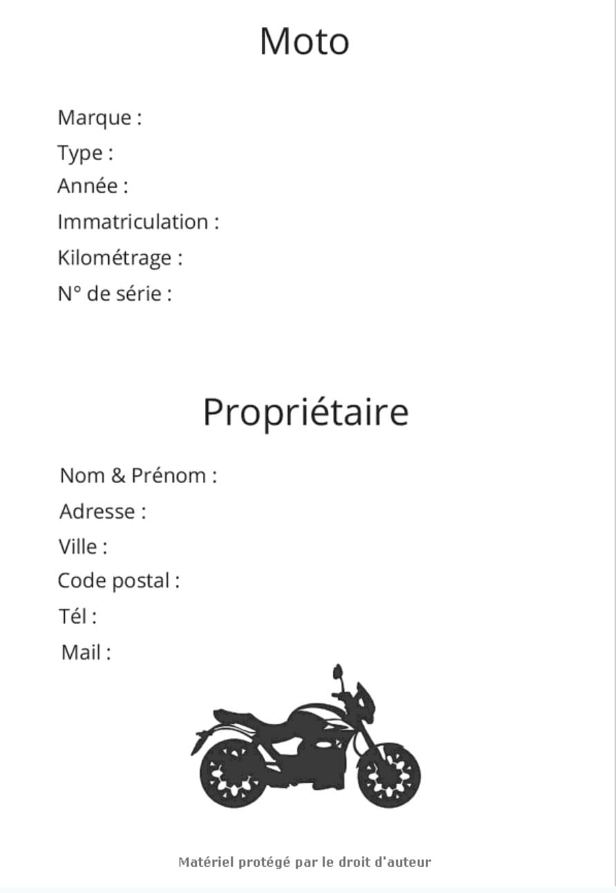 Carnet entretien Moto - 100 pages pré-remplie - Format 15 x 22 cm