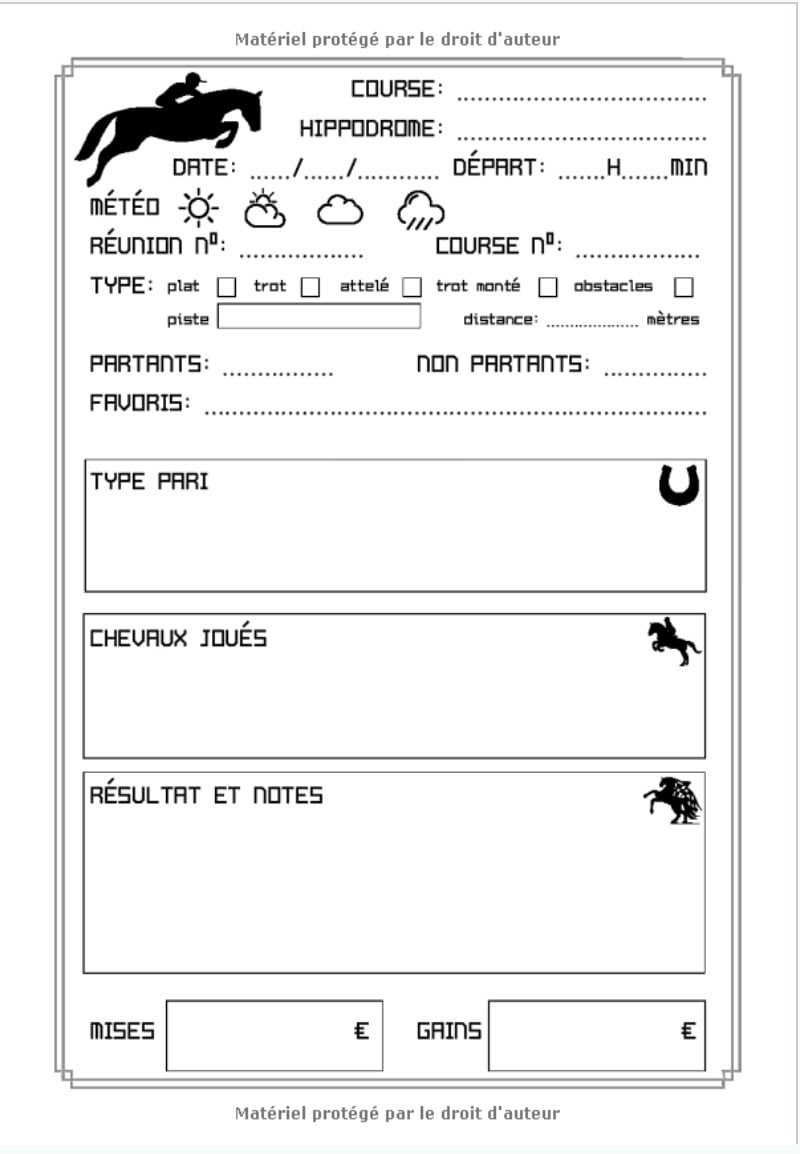 Carnet turfiste : 200 pages à compléter pour parieur courses hippiques - Format 18 x 25 cm