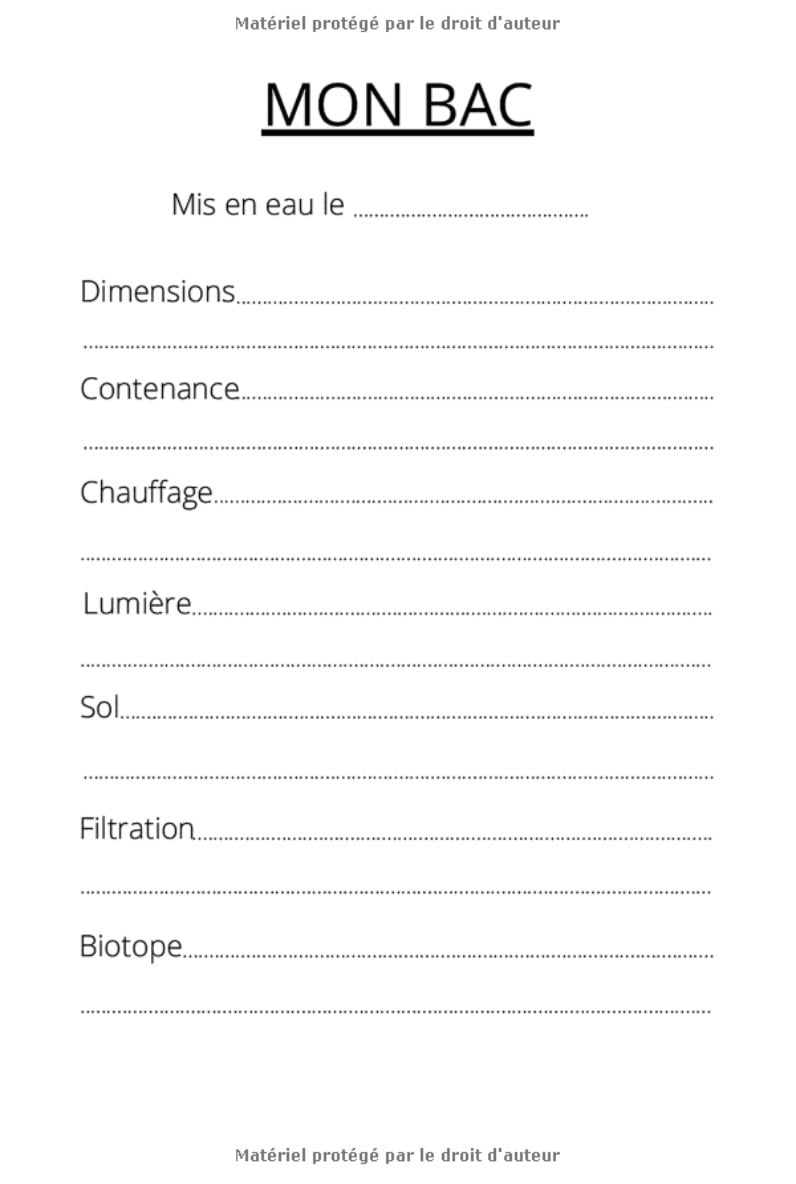 Carnet d'entretien d'un aquarium d'eau douce "aquascaping" - 116 pages Format 15 x 22 cm