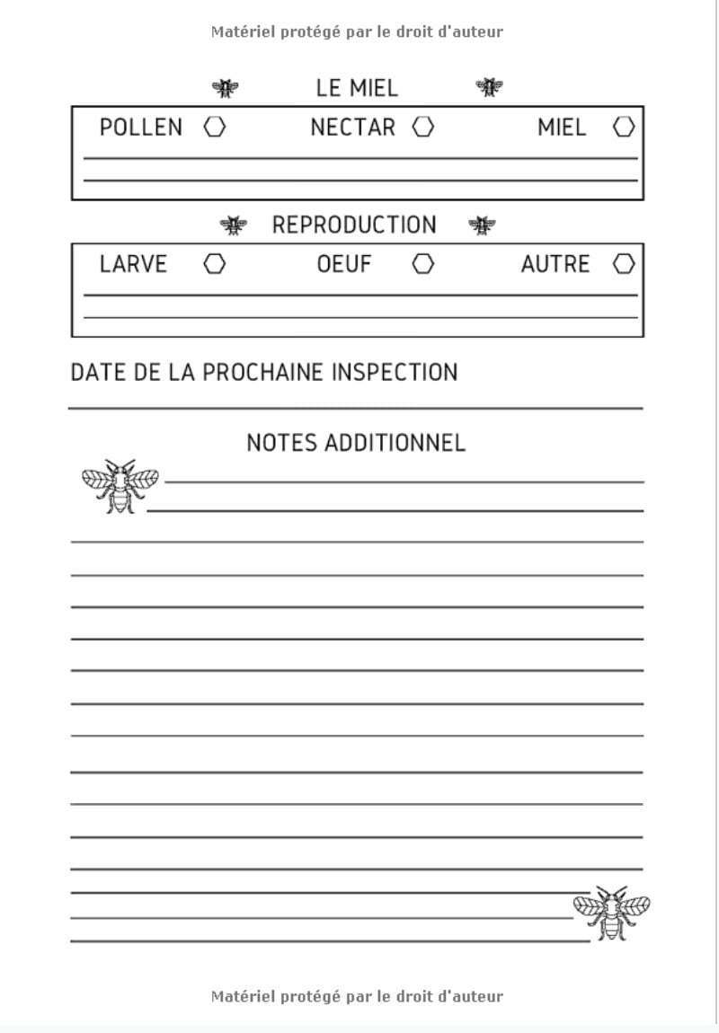 Journal d'Apiculture pour Garder une trace et Noter Les Inspections de vos Ruches et Colonies - 104 pages - 18 x 25 cm