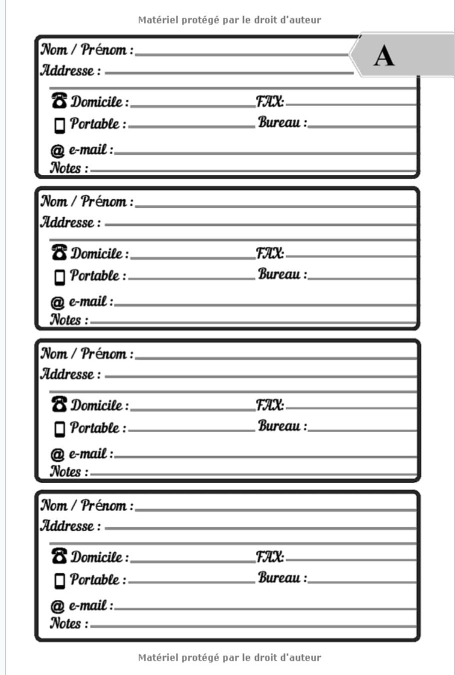 Répertoire téléphonique Alphabétique - 120 Pages à pré-remplies - format 15 x 22 cm