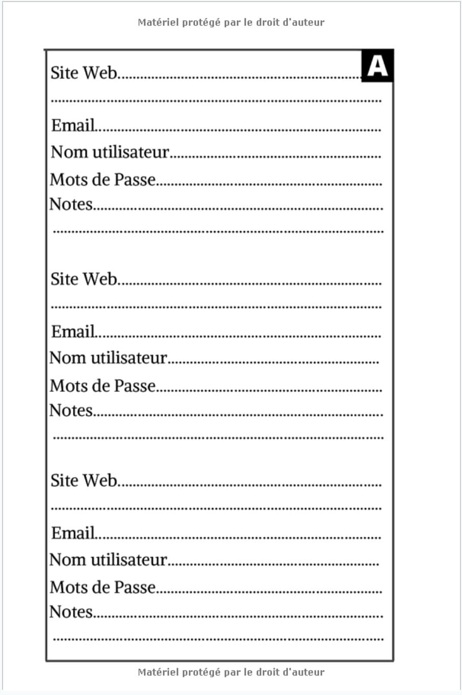 Carnet Alphabétique de Mots de Passe : identifiants, adresse email, courriel, codes ... 105 pages - Format A5