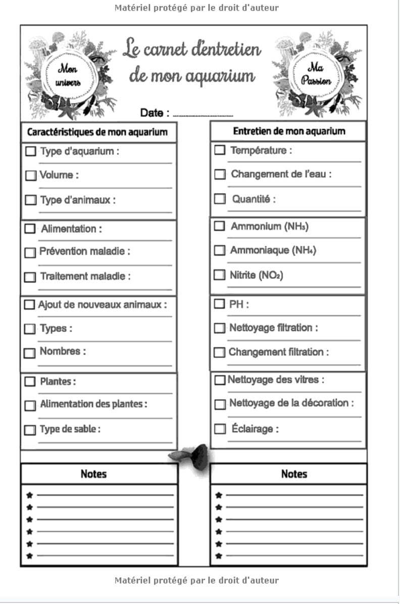 L'aquarium à la maison : Entretien de votre aquarium - 100 fiches décorées et faciles à remplir - 16 x 24 cm