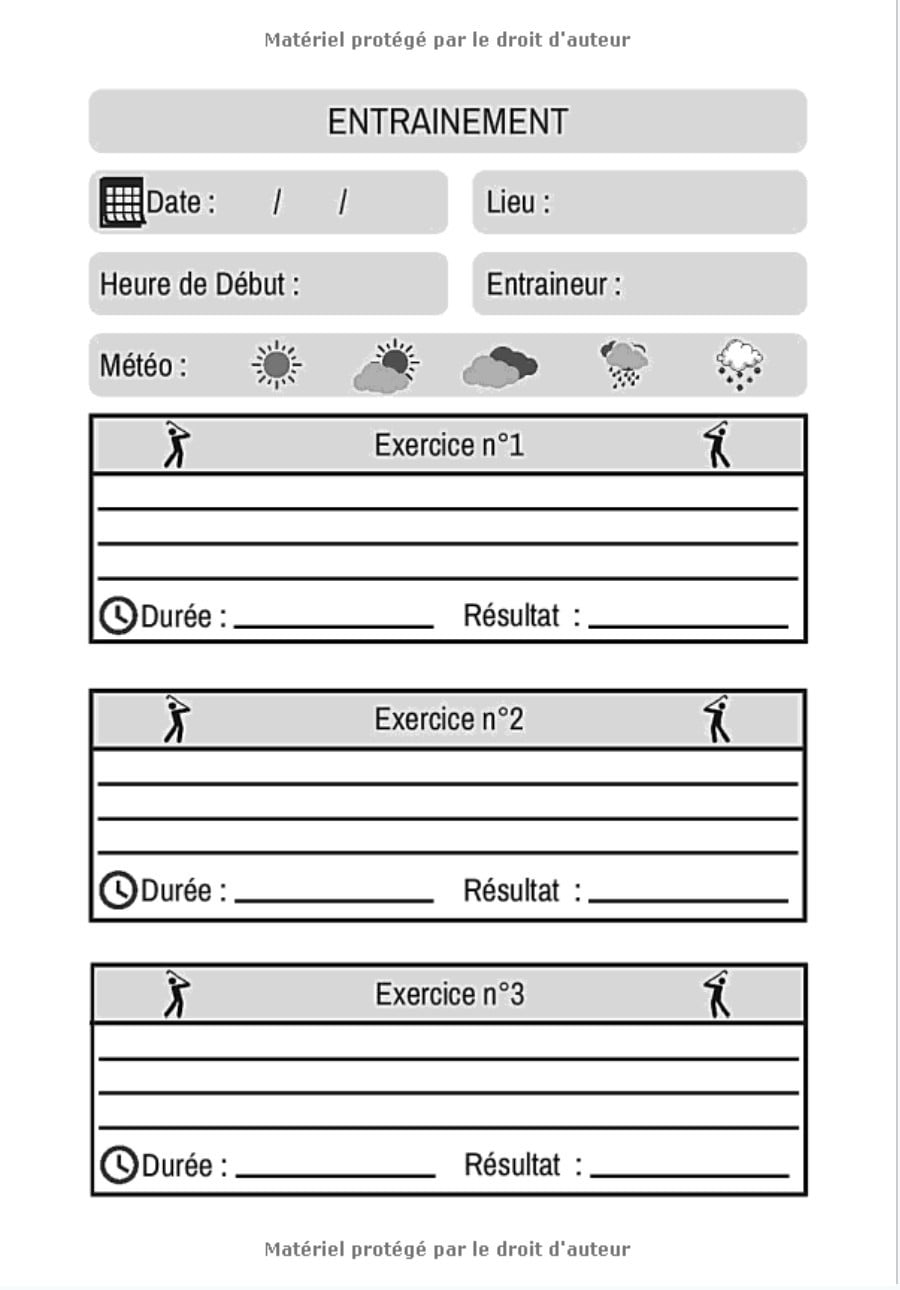 Carnet d’entrainement Golf - Fiches d’exercices à remplir - 121 pages Format 18 x 25 cm
