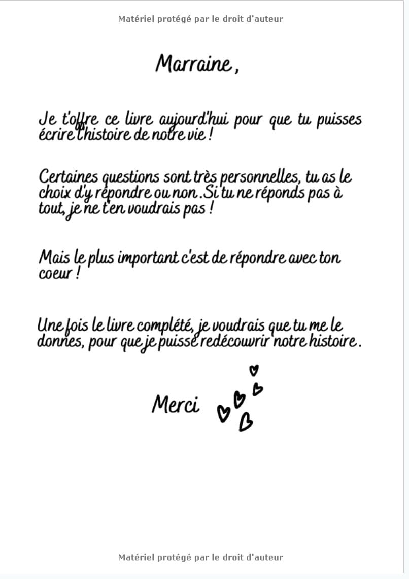 Marraine raconte moi ton histoire : Journal de mémoire à compléter - 60 pages Format A4 - Fabriqué en France