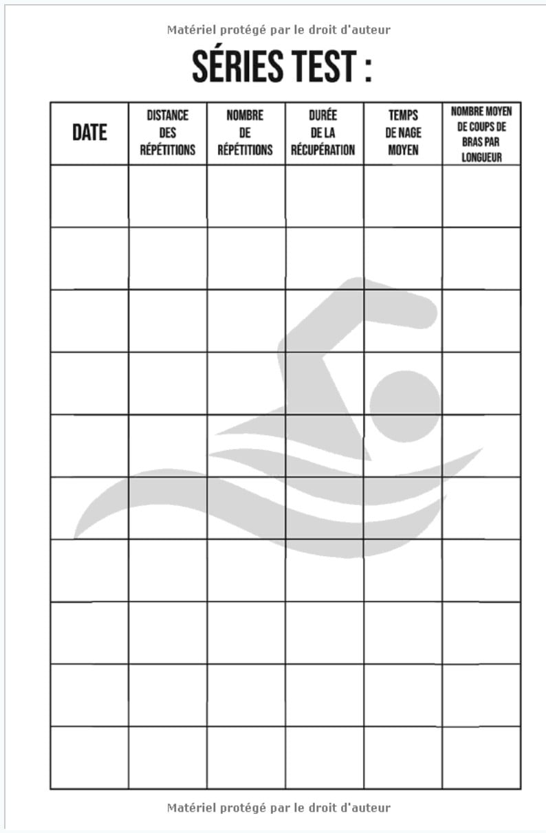 Carnet d'entraînement de natation : 140 pages Format 15 x 22 cm - Fabriqué en France