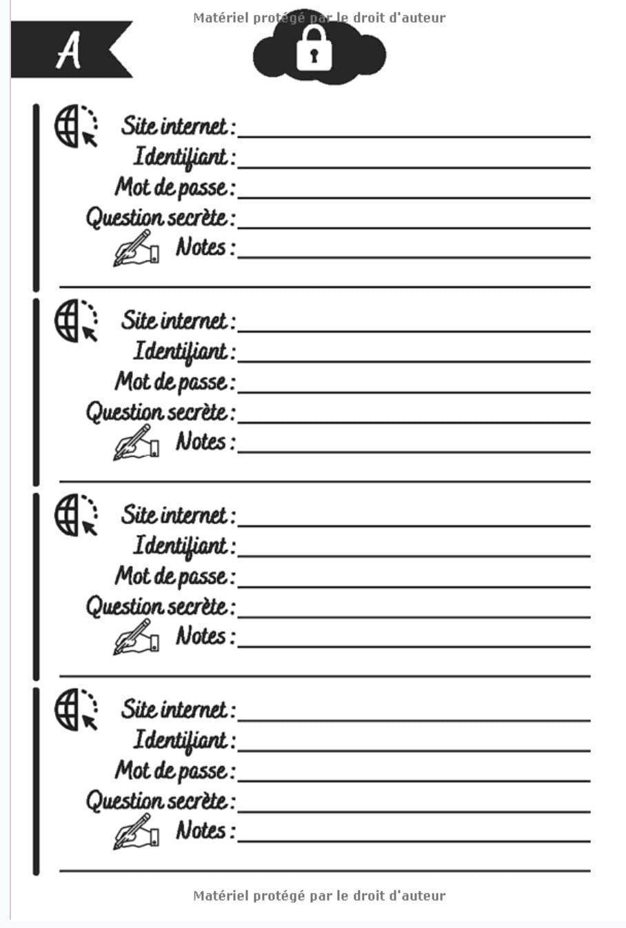 Répertoire de mots de passe : alphabétique - 105 pages Format 15 x 22 cm