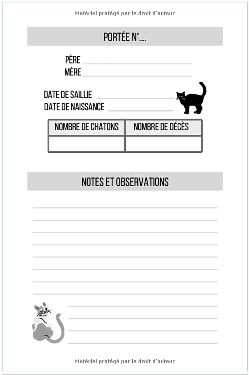 Registre pour éleveur - Spécial Félin : Carnet de bord - 160 pages Format 15 x 22 cm - Fabriqué en France