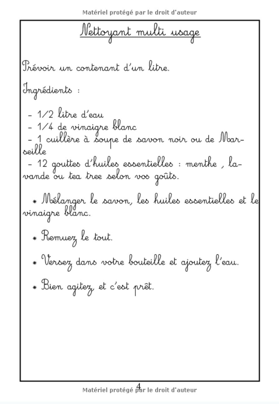 Fabriquer ses produits ménagers - Lessive, Adoucissant, Vaisselle, Vitres - 55 pages format 18 x 25 cm