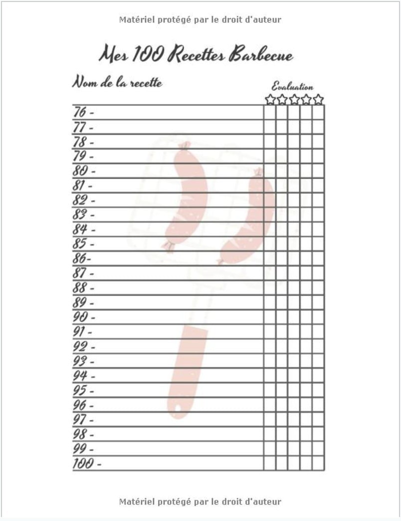 100 RECETTES BARBECUE Cuisine du Monde à compléter - 106 pages - Grand Format 21,6cm x 27,9cm