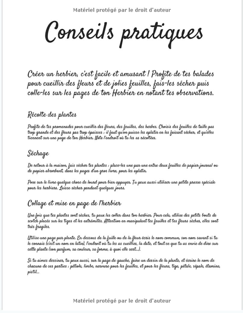 Herbier à remplir : Fleurs ou Feuilles Plantes pressées et séchées - 50 fiches à renseigner 105 pages - Format 21,59 x 27,94cm