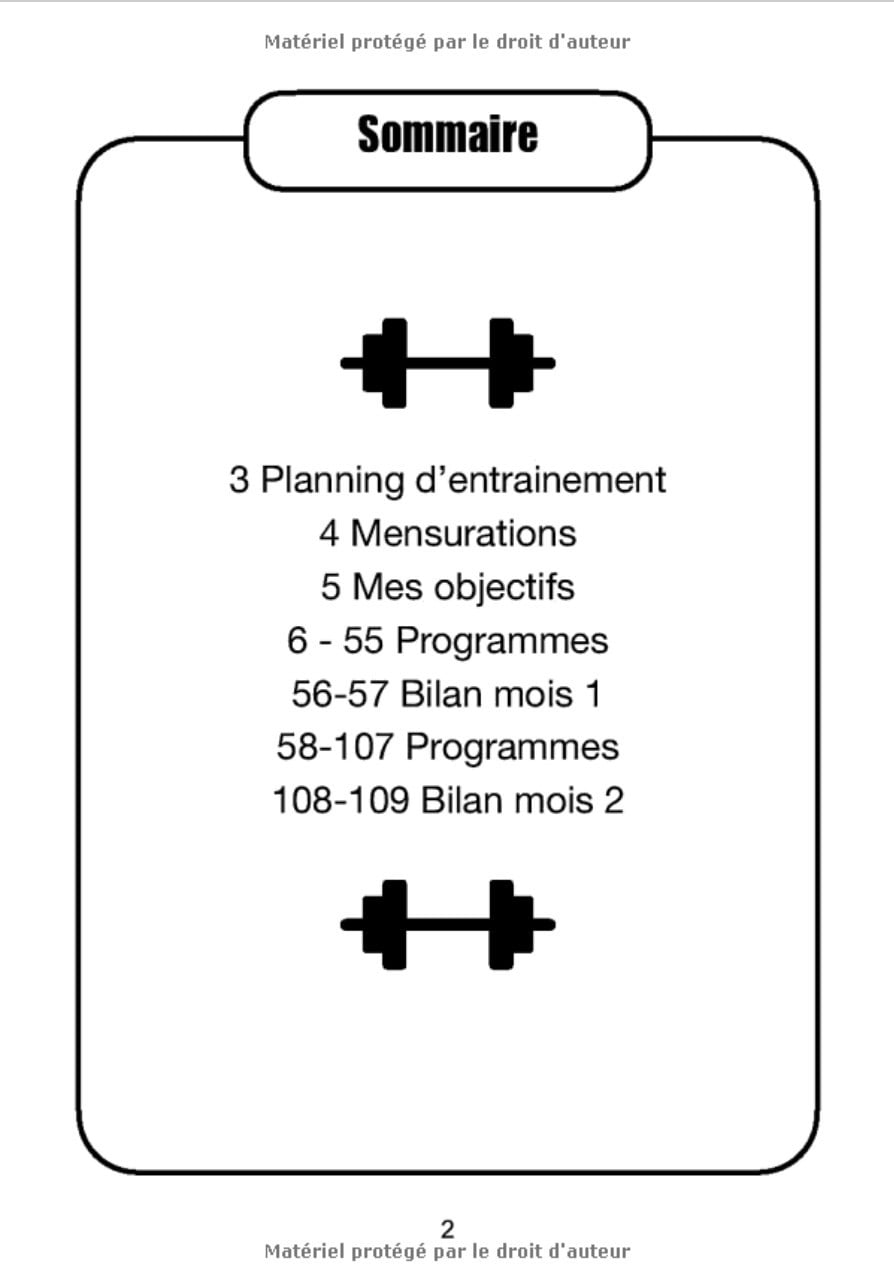 Carnet de Bord Musculation entrainements de fitness et gainage - 109 pages Format 18 x 25 cm