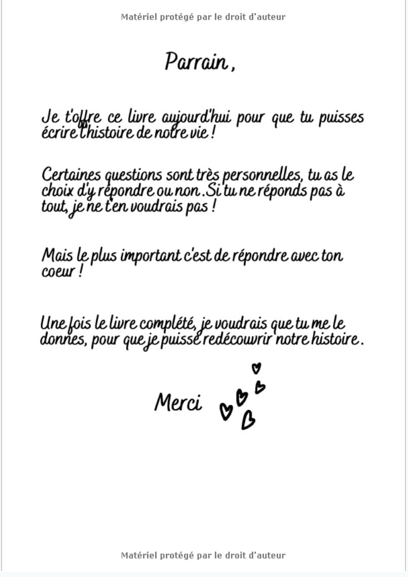 Parrain raconte moi ton histoire : Journal de mémoire à compléter - 60 pages Format A4 - Fabriqué en France